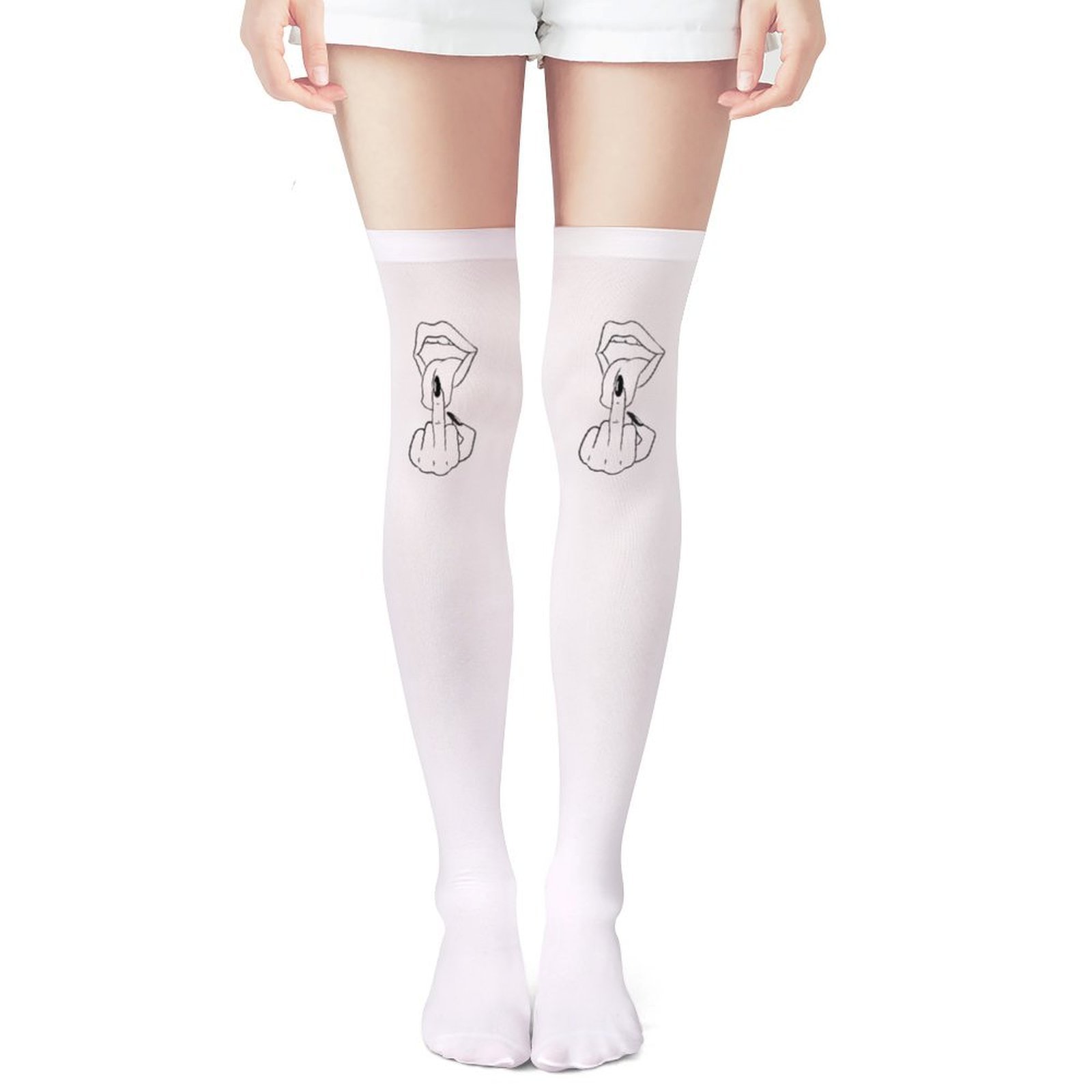 Ladies' white middle finger, r - đánh giá và giá Knee High Sock Women