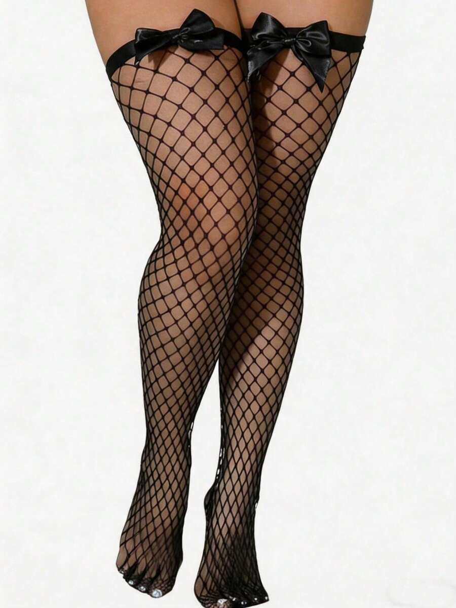 Bow Decor Fishnet Thigh High S - đánh giá và giá Knee High Sock Women